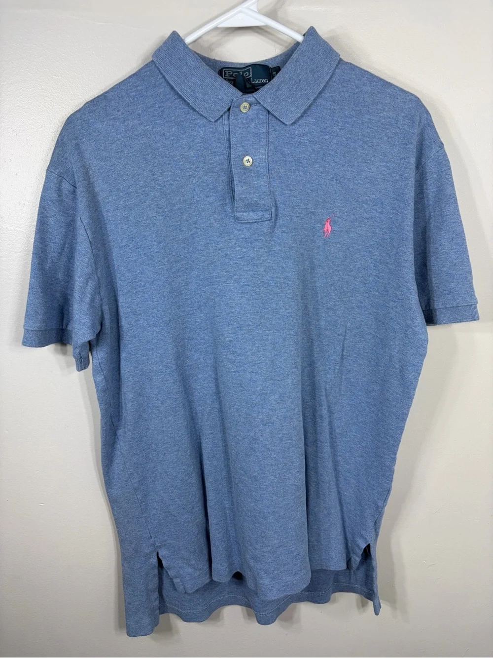 Polo Ralph Lauren Mens Small Blue Heather Polo Shirt Pink Pony 100% Cotton
